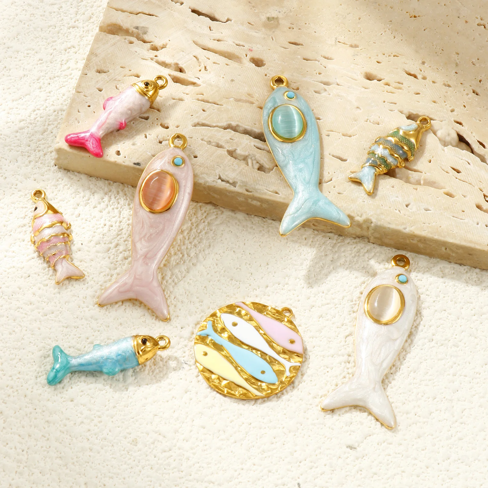2 PCs Ocean Charms 18K Gold Plated Enamel Fish Shaped 304 Stainless Steel Pendant For DIY Necklace Jewelry Making Findings image 4