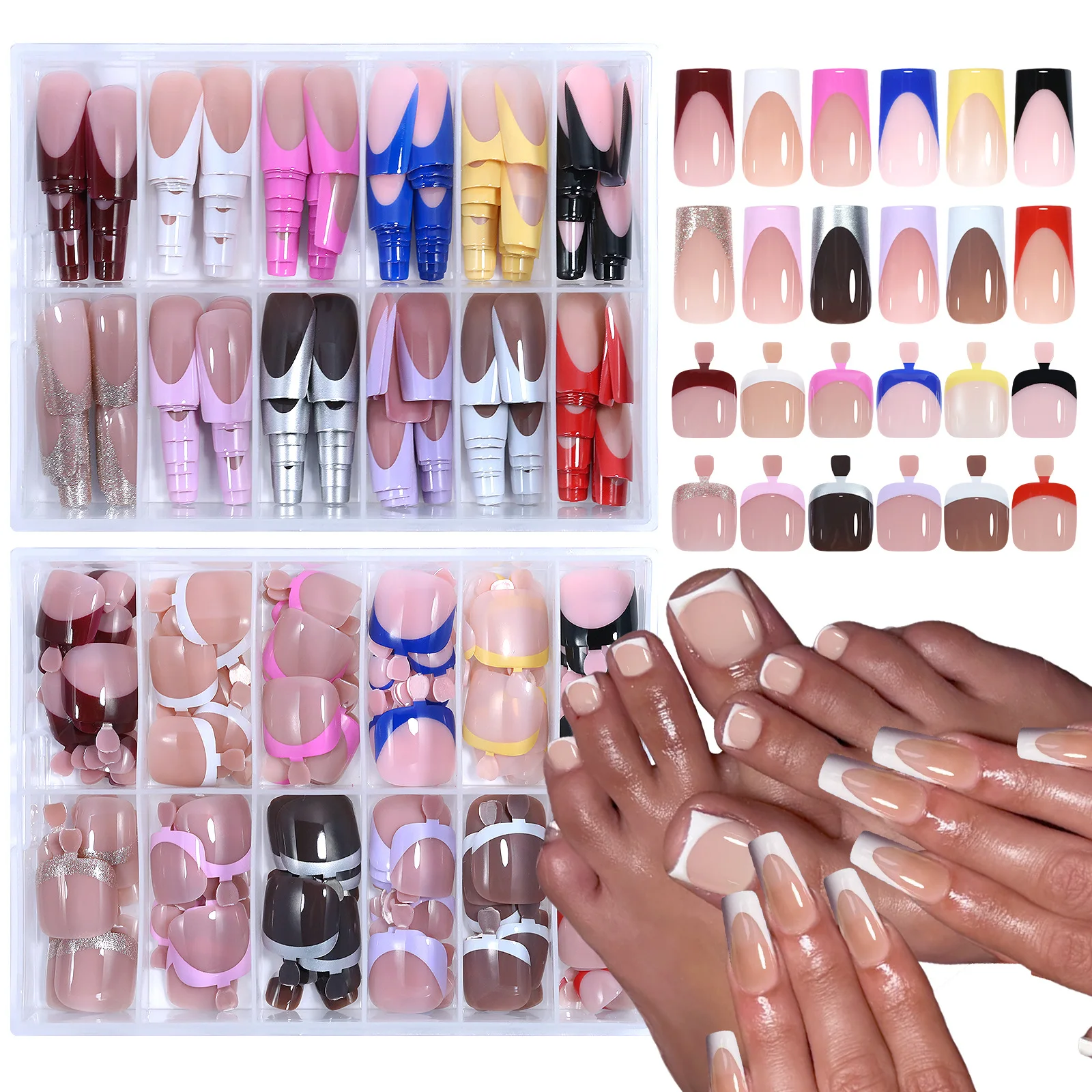 

288Pcs False Nail Toenail Tips French Summer Set 12 Color Soft Gel Square Full Cover Artificial Fake Nail Press on Toe Extension