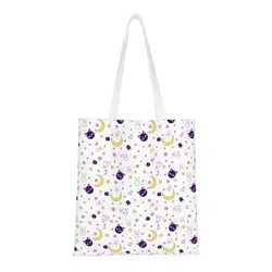 Custom Sailor Manga Usagi Tsukino Luna Moon Groceries Shopping Tote Bags Japanese Anime Canvas Shopper Shoulder Bag Handbags