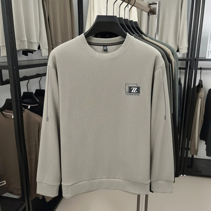 الرجال الفاخرة المطرزة تي شيرت مطبوع الراقية العلامة التجارية الخريف الأعمال عادية موضة تنوعا كم طويل بلوزة مستديرة العنق الملابس الرجالية