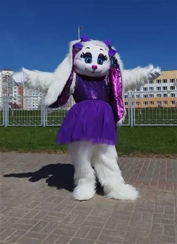 

Cute White Rabbit with Purple Dress Mascot Festival Promotion Halloween Party Outfits Easter Holiday Comic Shows Suits