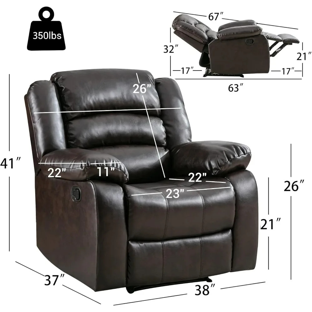 Recliner Chair Set of 2, Breathable Faux Leather Reclining Chairs with Overstuffed Arm and Back, Living Room Sofa Recliners