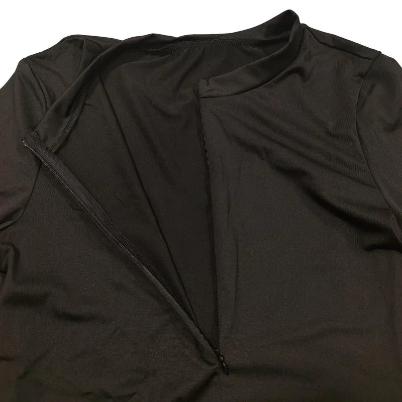 Damen Langarm-Bodysuit mit Verdecktem Reißverschluss Vorne, Einfarbig, Eng Anliegend, Dehnbar, Basic Body Top für Damen, Alltagskleidung, Streetwear-Jumpsuit – Detail 9