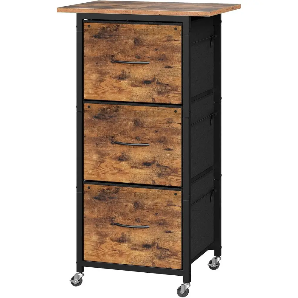 Adjustable Hanging Rods for A4/Letter Size, Rolling Veal Cabinet, Printer Stand, Rustic Brown