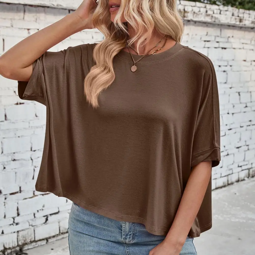 

Solid Color Batwing Blouse Stylish Women's Batwing Sleeve Summer T-shirt in Solid Colors Loose Fit Casual Pullover Top for Daily