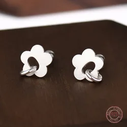 925 Sterling Silver Flower Round Stud Earrings for Women Charm Metal Korean Style Earring Birthday Piercing Jewelry Pendientes