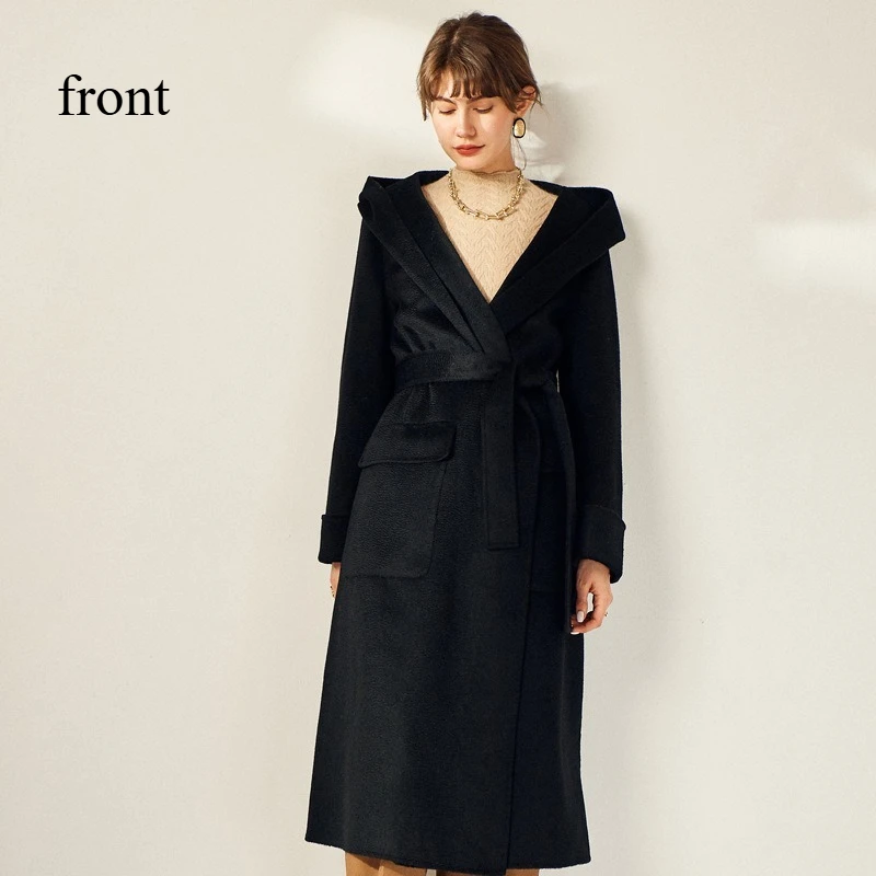 

Новая осенняя шерстяная куртка с капюшоном, шерстяное пальто, женское кашемировое пальто с волнистой водой, женское повседневное свободное шерстяное пальто на шнуровке, классическое