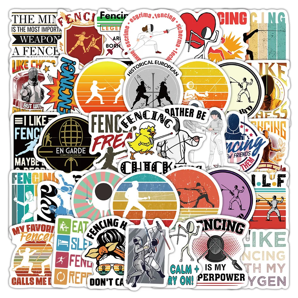 60PCS Fencing Physical education Sports Waterproof Stickers DIY Decoration Notebook Mobile Guitar Suitcase Water Cup Graffiti