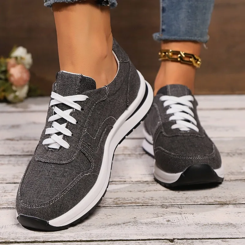 2024 Brand Lace-up Women\'s Vulcanized Shoes Fashion Solid Color Womens Casual Shoes New Round Toe Mesh Sneakers Zapatillas Mujer