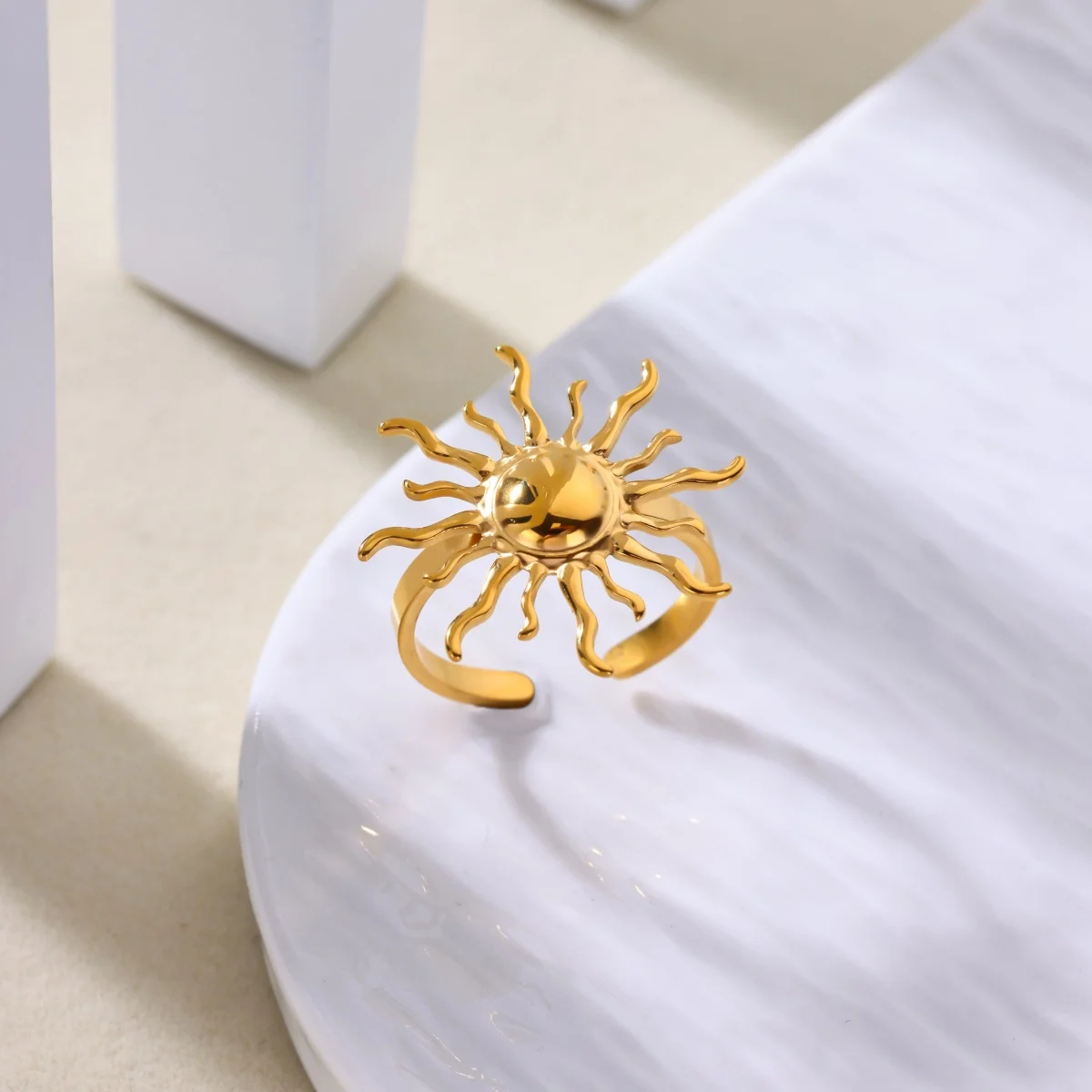 Aesthetic Sun Flame Rings For Women Men Gold Color Stainless Steel Geometric Spiral Ring Minimalist Couple Jewelry Gift