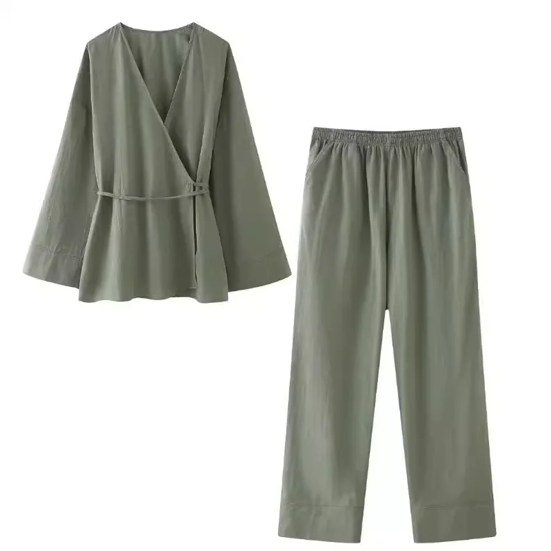 Women's 2025 Spring New Solid Color Japanese Style Strappy Pajamas Pants Set Ensemble Femme 2 Pièces