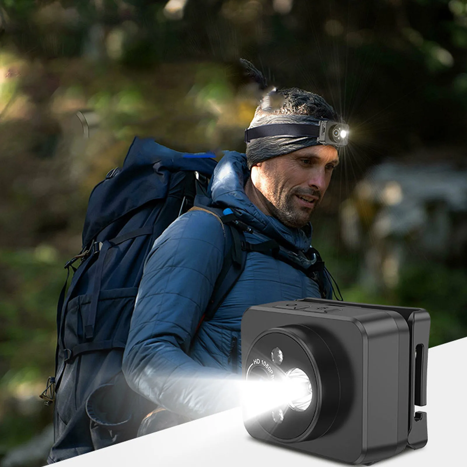 Headlight Camera Headlamp Camera LED Headlamp Camera 1080P 45 Deg  Adjustment Handsfree Cycling Video Recorder for Running