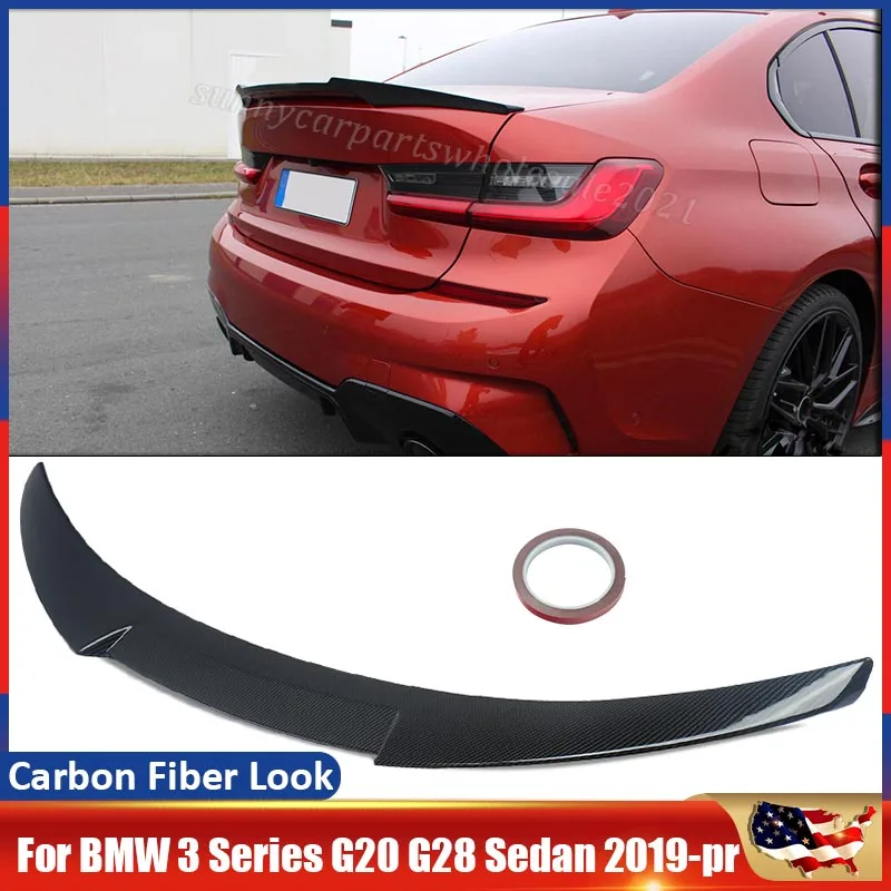 M4 Type Carbon Look Rear Trunk Spoiler Wing Lip For BMW G20 3 Series 330i 19-22