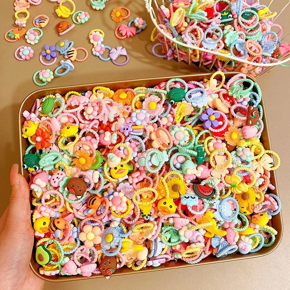 50/100/200 Pieces of Cute Thumb Hair Ties for Girls, High Elasticity, Does Not Hurt Hair, Sweet Little Girl Hair Rope, Kidsren's