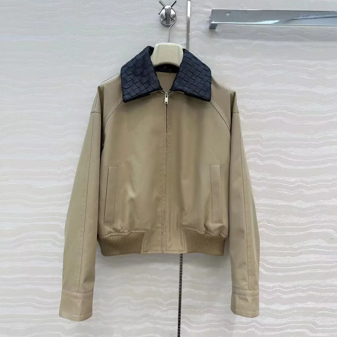 2025 New Autumn Oversize Loose Casual Jacket Women Crochet Sheepskin Leather Lapel Patchwork Long Sleeve Zipper Vintage Coat