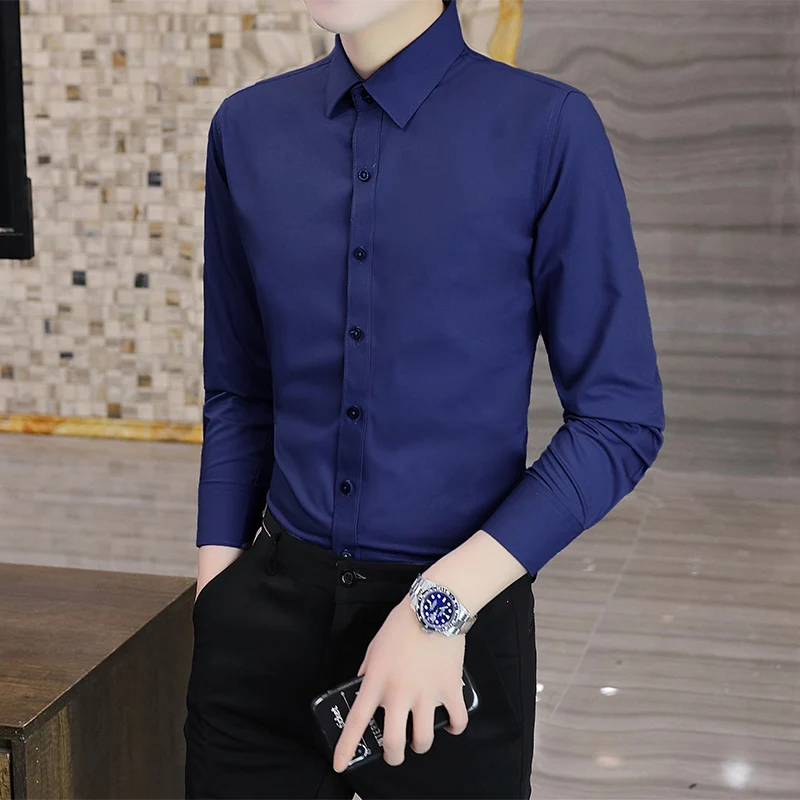 The Main Promotion of Explosive Personality with Solid Color Casual Style High-end Business Comfort Men's Light Luxury Shirt