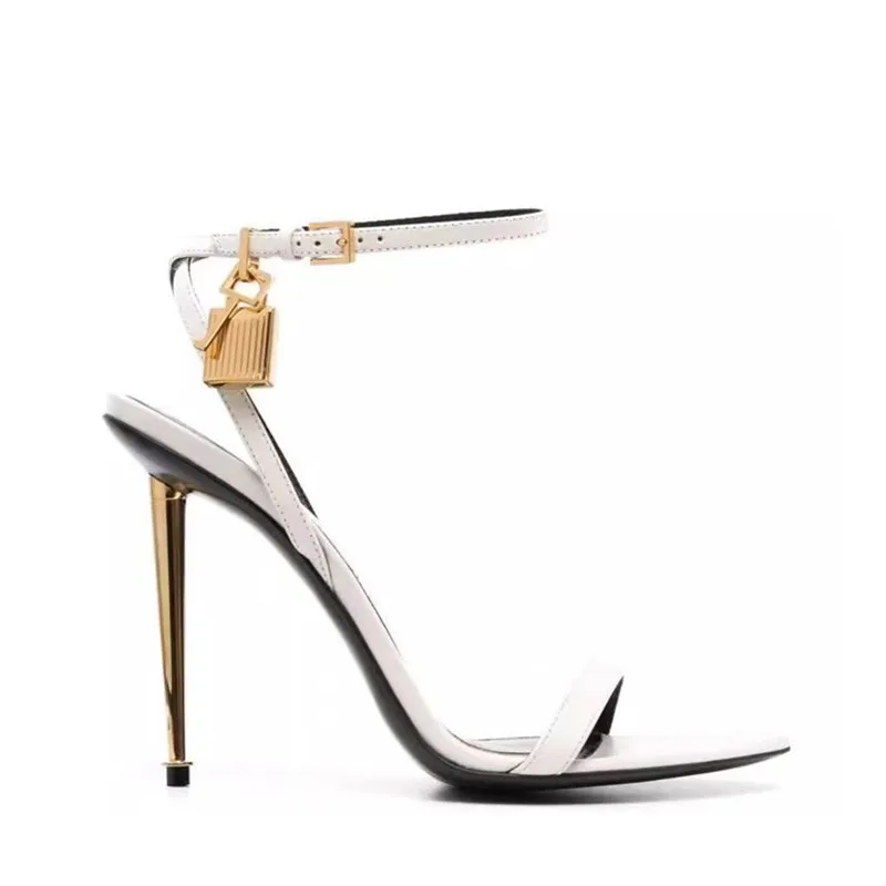 Buckle Strap Solid Color Key Lock Decoration Women Sandals Fashion Show Pointed Toe Ladies Shoes Golden Stiletto Sandals Women - view 2