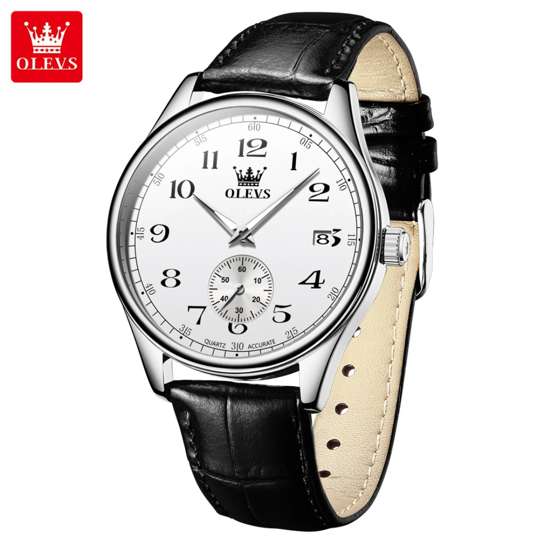 

OLEVS 3622 Quartz Fashion Watch Gift Round-dial Leather Watchband Wristwatch Luminous