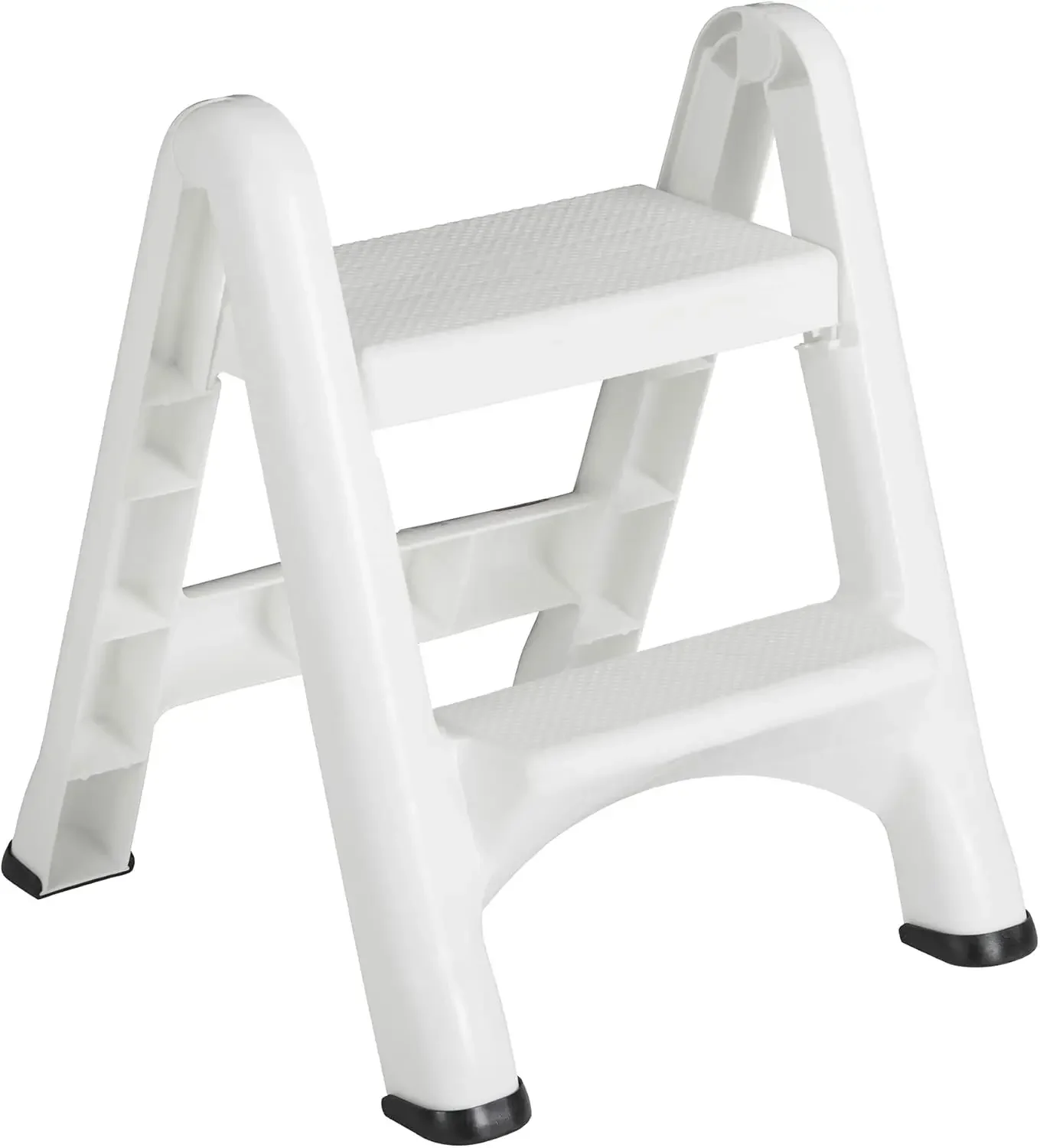 Two Step Durable Folding Plastic Ladder Step Stool with Skid Resistant Foot Pads, White (2 Pack)