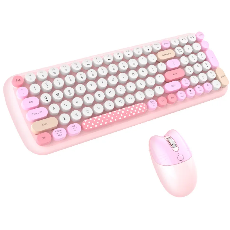 Cute 2.4G Wireless Bluetooth Keyboard Mouse Kit Girl Gift Full Size Pink Blue Green White For PC Laptop Phone Tablet Computer