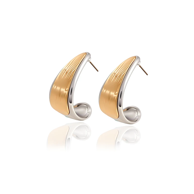 

C-shaped dual tone earrings with high-end fashion and design sense, women's earrings with retro and niche daily matching