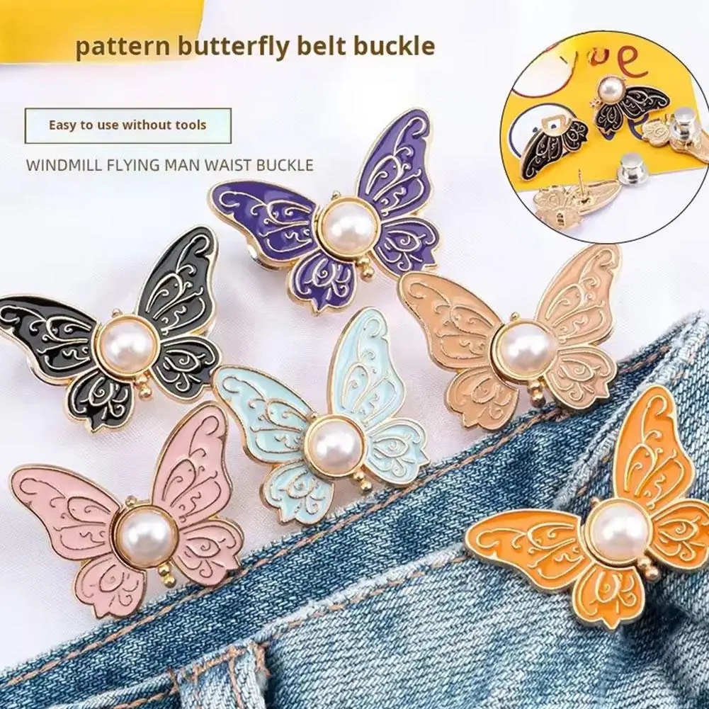 Butterfly Waist Tightener | No-Sew Adjustable Waist Buckle | Detachable Bowknot Button Pins for Jeans & Skirts