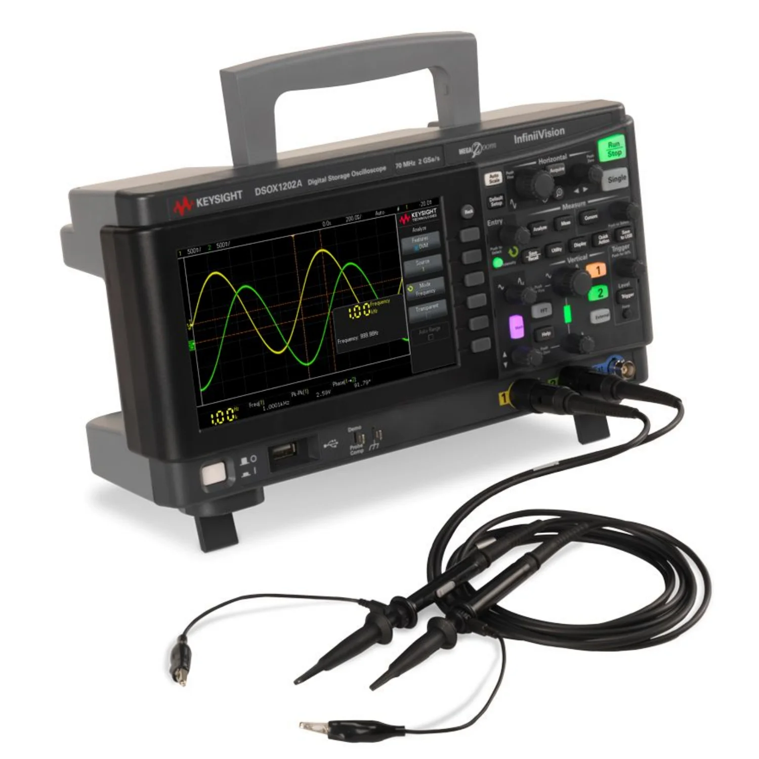 Keysight DSOX1202A:Oscilloscope-70 MHz 2GSa/S 2 Channel 2 InfiniiVision w Probes Cal -1Pcs