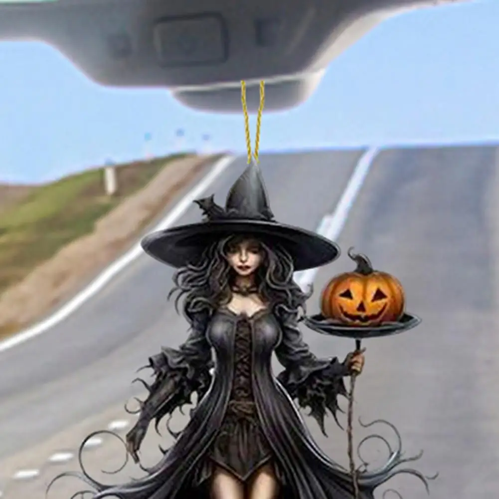 

Gothic Witch Pendant 2D Acrylic Car Hanging Ornament Rearview Mirror Ornament for Halloween And Gothic Lovers Подвеска