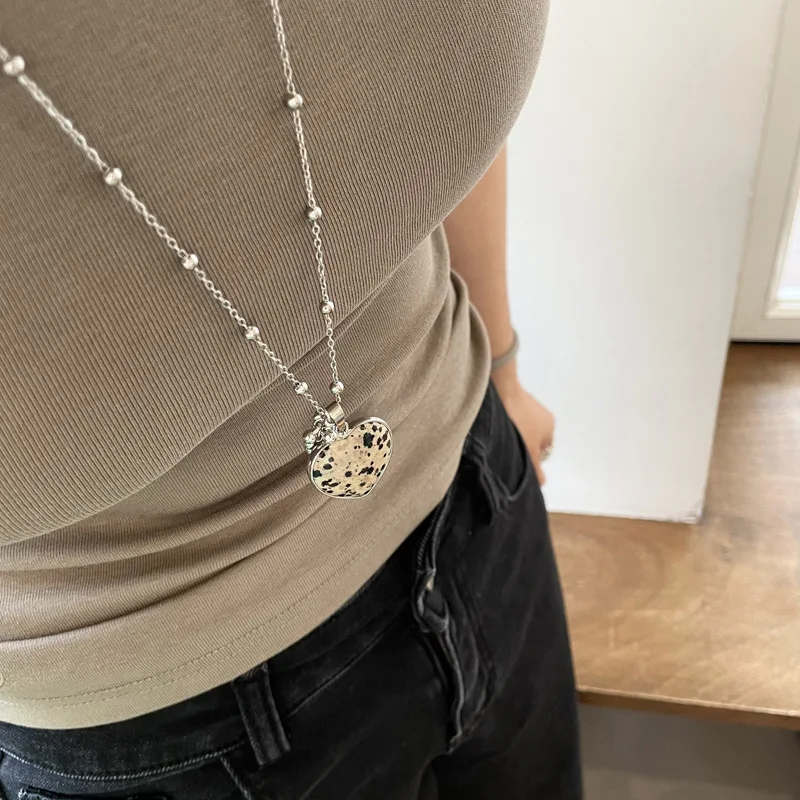 Heart Pendant Necklace Grape Cluster Titanium Steel Long Chain Tarnish Resistant Versatile Unique Premium Sweater Jewelry Women
