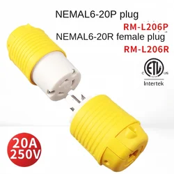 Промышленный класс NEMA L6-20P, запирающий штекерный разъем, 20 А, 250 В, L6-20R, тип заземления переменного тока, поворотный замок, рейтинг ETL