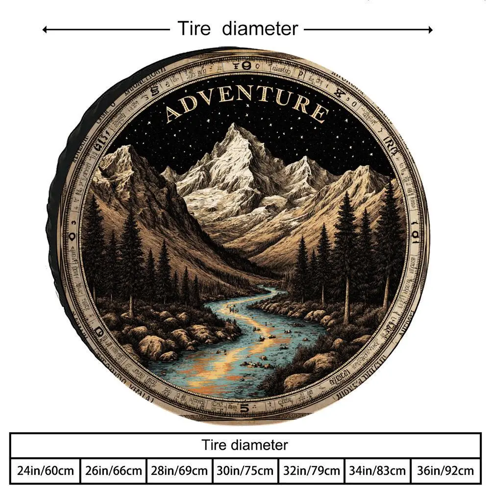 Vintage Adventure Starry Sky Mountain Print Tire Cover: Made Of Polyester Fiber, Suitable For Outdoor Camping – Spare Tire Prote