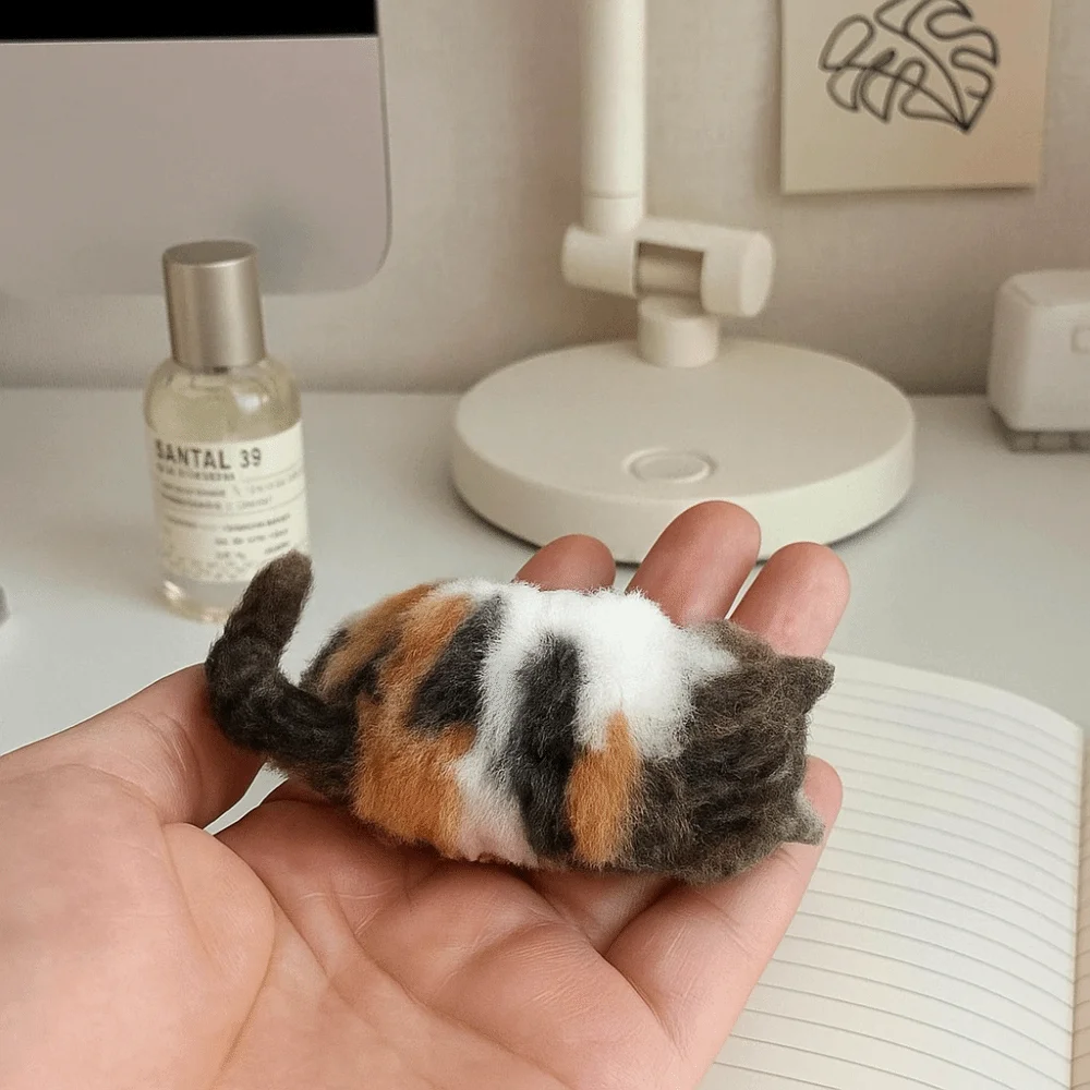 Kit de feutrage d'aiguilles en laine de chat Non fini, sac de matériel de chat en feutre de laine fait à la main, peluche adaptée aux débutants