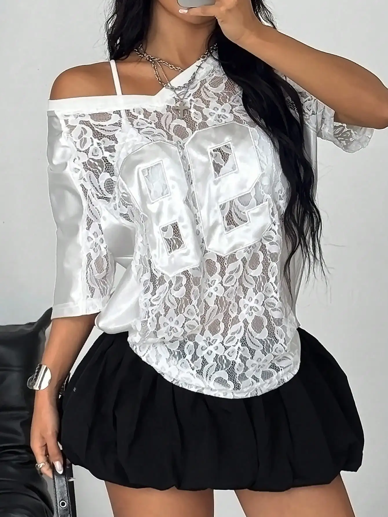 

Coolane Women's & Men's Summer Streetwear Couple Same Style Y2K Gyaru Fairycore Game Day Contrast Lace Number