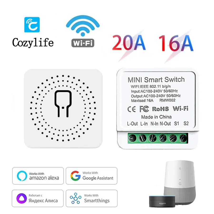 16A 20A WiFi Smart Wireless Switch Module 2-way Control APP Control 100-240V For Alexa Google Smart Home Appliance Voice Control