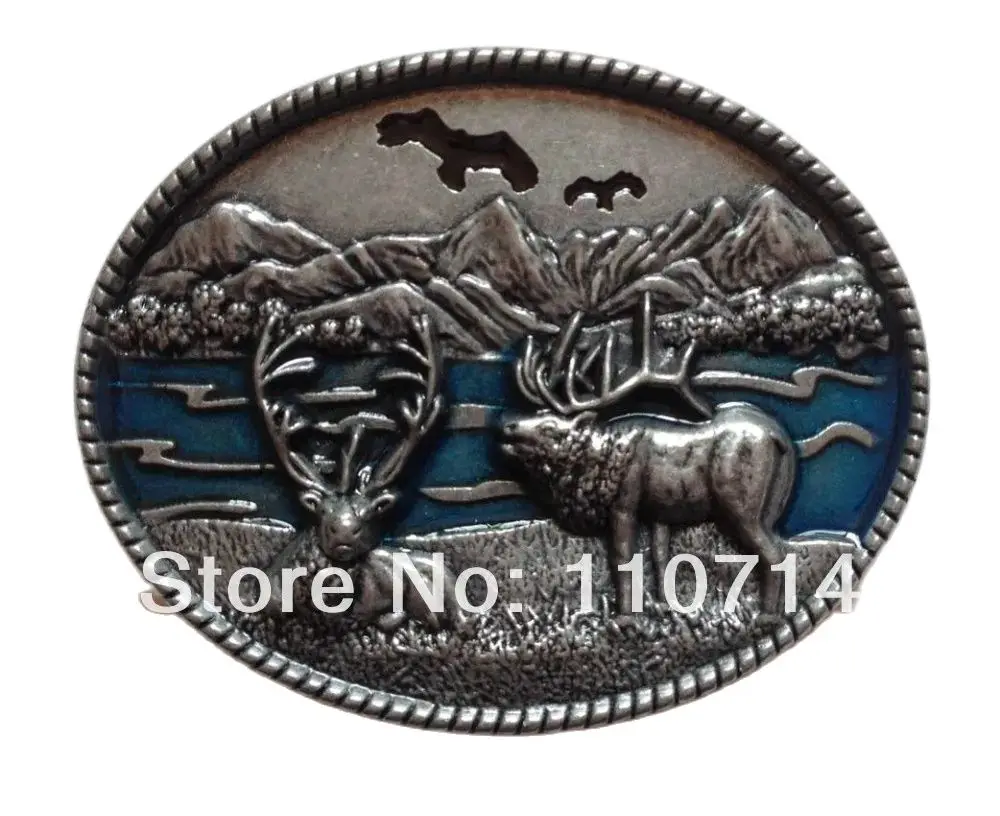 Western Brown Brass Buck Belt Buckle SW-B1082 with pewter finish with 4cm wideth loop