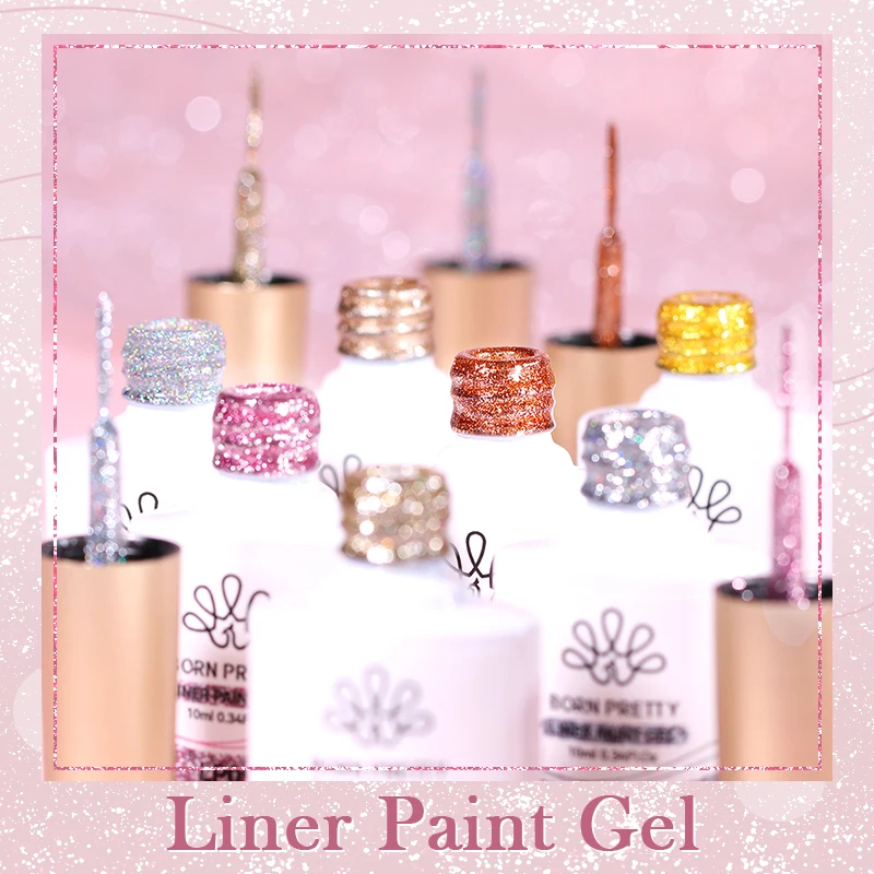 BORN PRETTY 10 ml Glitter Silver Liner Paint Gel Nagellack Line Stripe Gel Vernis Semi Permanent zum Zeichnen von Linien, französischen Nägeln