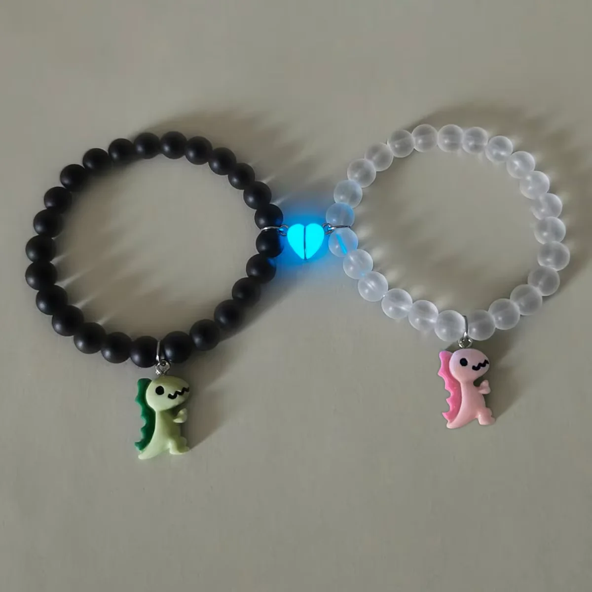 2-teiliges Set Leuchtendes Herz Niedliches Dinosaurier-Paar-Armband Modisches Perlenarmband – Detail 4