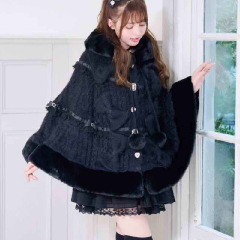 ليز كيبس العباءات 2025 جديد الفتيات النساء اليابانية الحلو لوليتا لطيف القوس الكبير لينة الدافئة متماسكة مقنعين عباءة الأميرة الشاي حفلة الرأس #3