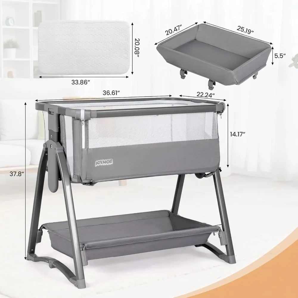 5 in 1 Bedside Bassinet with Changing Table, 7 Height Adjustable, Convert to Rocking Mode for Newborn