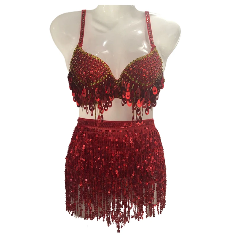 Halloween Damen 2-Teiliges Set Bauchtanz-Kostüm Bralette Top Quasten-Minirock Bauchtanz Jazz Halloween Bühnenauftritt Rave – Detail 1