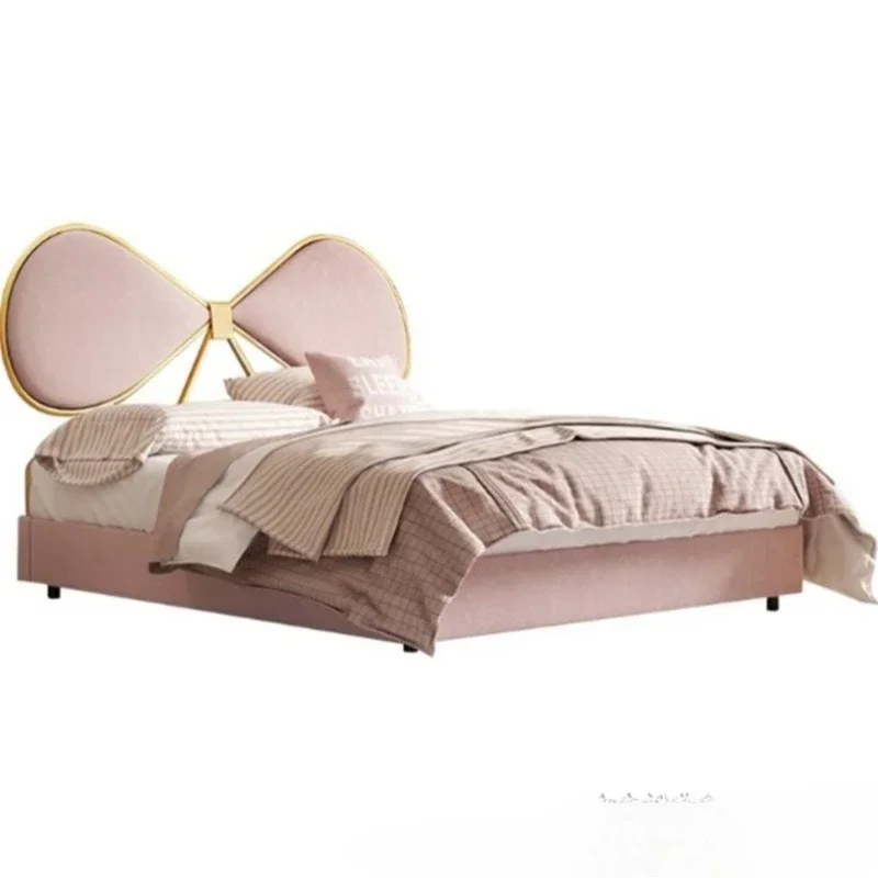 

Furniture Nordic Modern Fabric Fashion Pink Bow Internet celebrity bed Princess Bedroom Soft bag bed