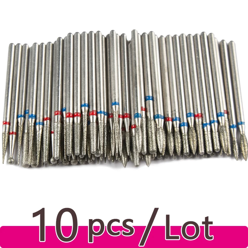 10pcs Diamond Milling Cutter Nail Drill Bits Set For Manicure Cuticle Bit for Nail Drill Accessory Pedicure Burr Tools 3/32 Inch