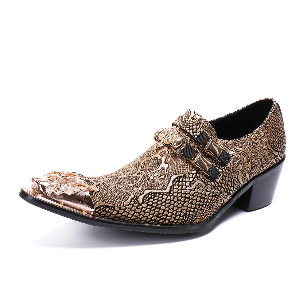 Christia Bella Italian Style Metal Pointed Toe High Heels Men Business Formal Shoes Genuine Leather Men Party Dress Oxford Shoes