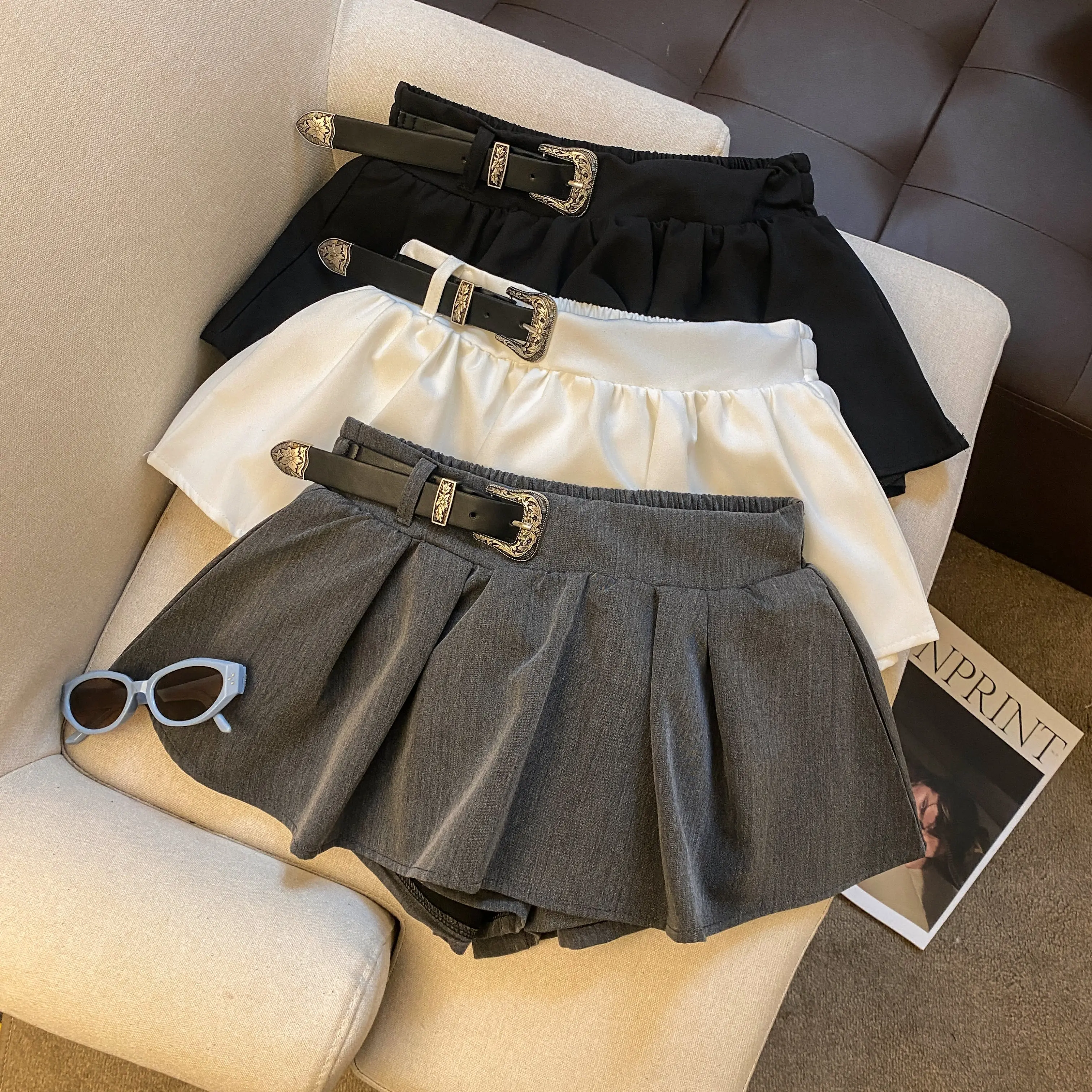 

Women's Spring Autumn Solid Color Short Skort Lady Streetwear High Waist A Line Short Skirt