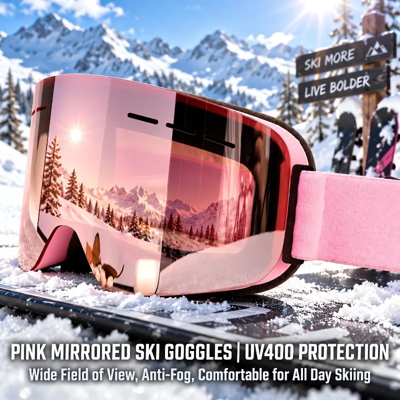 DOTUGE Large Spherical Ski Goggles Anti Fog UV400 HD Snow Glasses Wear Over Myopia Glasses for Men Women Winter Snow Sports