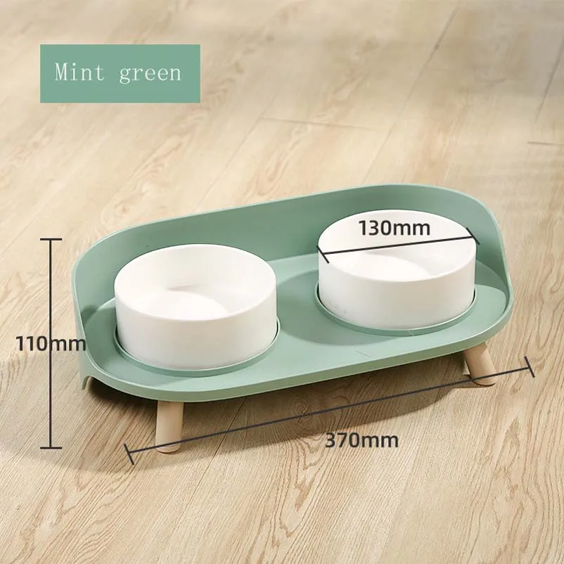 Double ceramic bowl for cat and dog, protect the cervical spine from overturning and splashing grain, water bowl, water bowl