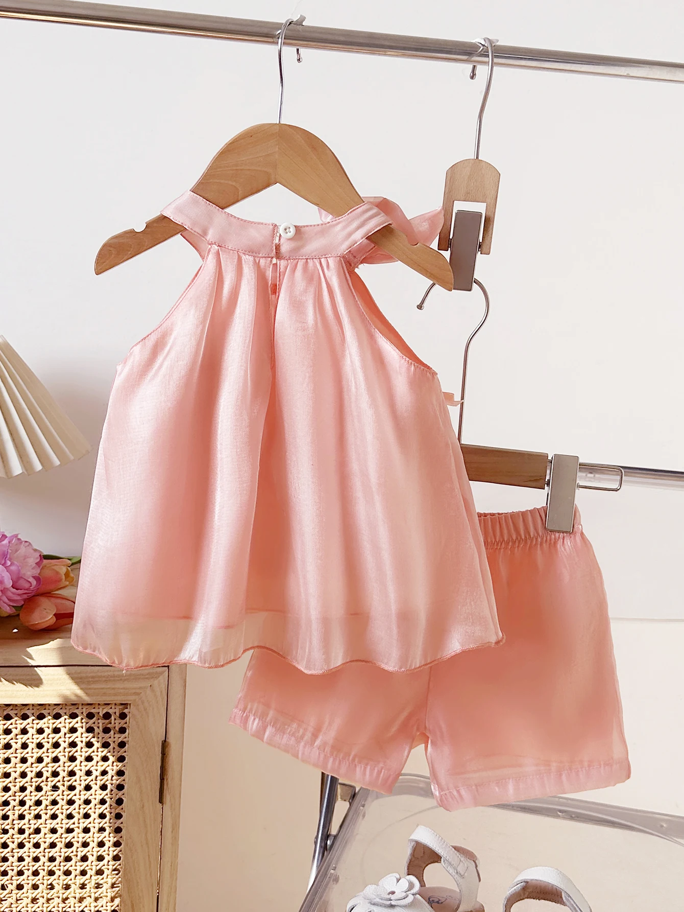 Fashion Summer Toddler Baby Girl Pink 2PCS Outfit Set Bow Sleeveless Top + Shorts for 1-3Y Newborn Sweet Cute Party Clothing