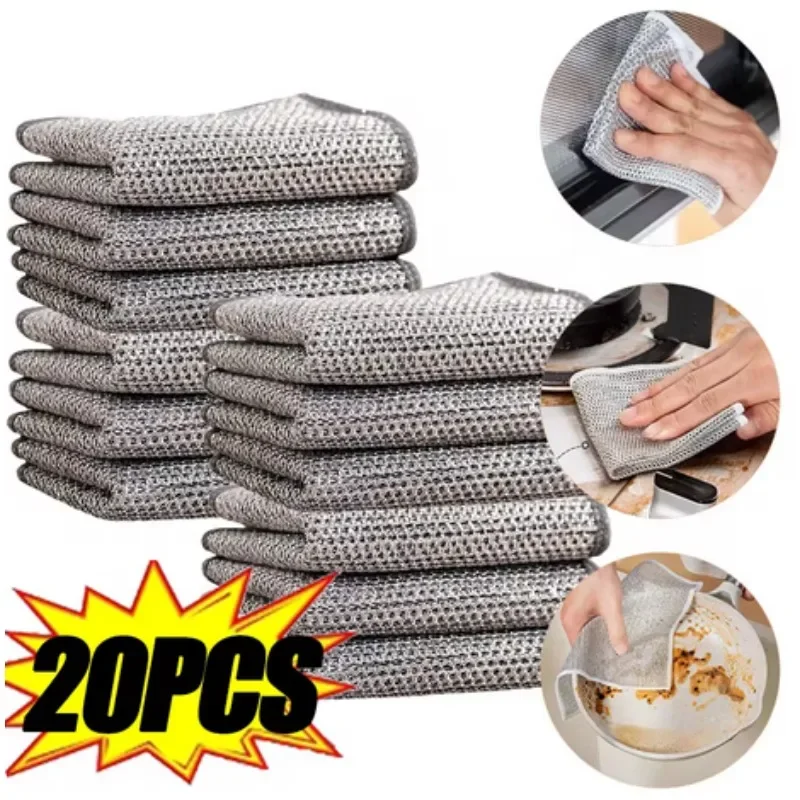 Metal Steel Wire Rags Cloth Kitchen Pot Pan Dishwashing Double-sided Dishcloth Home Mesh Cleaning Cloths Towels Scrubber Rag