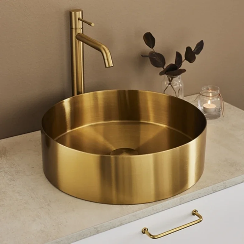 

Bathroom Basin Round Brushed Gold Rose Gold Stainless Steel Hand Washbasin Light Luxury Minimalist Counter Basin