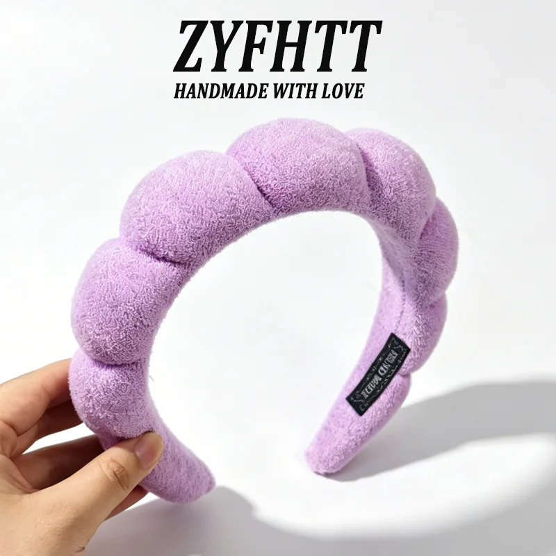 1/5 Stück ZYFHTT Einfaches Wolken-Schwamm-Stirnband für Frauen, Bonbonfarbenes breites Haarband, modisches Mädchen-Gesichtshaarband, Haar-Accessoire – Detail 10